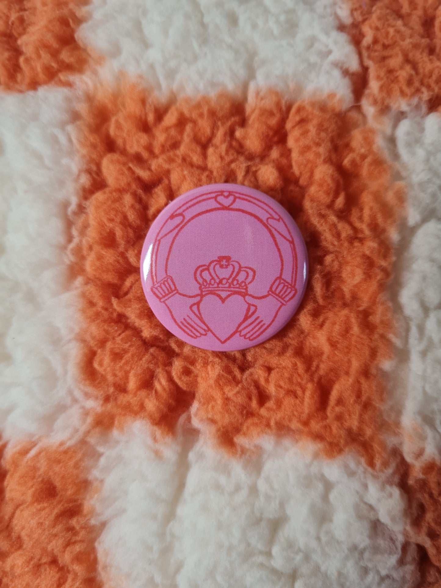 Pink claddagh badge pin
